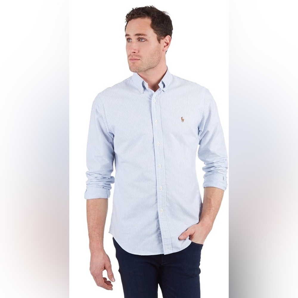 Ralph Lauren Blue and White Striped Big Shirt Casual Button Down. Sz XXL